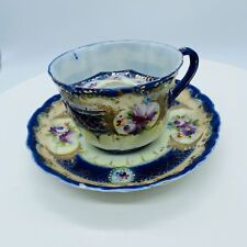 Antique Royal Nippon moustache cup with saucer Cobalt Blue Floral Porcelain picture