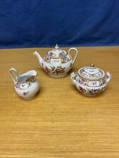 Vtg Dresden Carl Thieme Porcelain Teapot, Creamer & Sugar Bowl Set w/Gold Trim picture