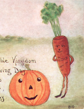Anthropomorphic Carrot Jack O lantern Pumpkin JOL Holiday Postcard 1912 picture