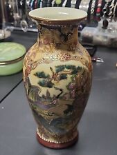 Vintage Japanese Satsuma Moriage Vase with Cranes by a Flowing Water Stream picture
