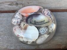 VTG GLASS DOME SOUVENIR PAPERWEIGHT REAL SEASHELLS DES MOINES IA picture