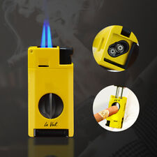 3-1 Cigar 2 Jets Lighter, V Cutter, Punch Yellow New In Box picture