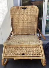 VTG Wicker Rattan Leather Folding Beach Canoe Boat Picnic Portable Seat Chair picture