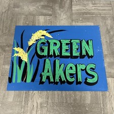 Vintage Green Akers (acres) Sign Hand Painted Folk Art Garden Greenhouse 16"x12" picture