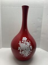 BEAUTIFUL Vintage Estate LARGE 22” Red Floral Porcelain Vase - LOOK picture