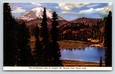 WA Tipsoo Lake View Southeastern side Mount Rainier Free Military Postcard 1940s picture