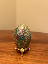 VINTAGE CHINESE CLOISONNE EGG ENAMEL FLOWER TAN BLUE, PINK, and WHITE FLOWERS  picture