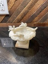 Vintage Hand Carved Alabaster Marble Pedestal Bird Bath With 4 Doves picture