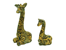 La Vie 1980's Ceramic Giraffe Mother & Baby Safari Patchwork Figurines 2 Pieces picture