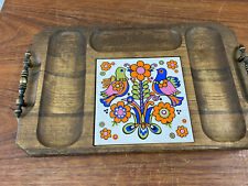 Vintage 1960s Wood Serving Tray Colorful Mod Birds Kitchen Decor  picture