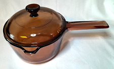 Vintage VISION Corning Ware Amber 1L Sauce Pot Pan w/ Pour Spout & Pyrex Lid USA picture