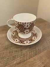 Arabia Finland Tea Cup and Saucer Brown and White Demitasse Vintage Floral picture