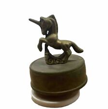 Unicorn Old Vintage Brass Rotating White Plastic Base Musical Music Box Fantasy picture