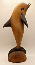 Wooden Single Dolphin Statue Sculpture Wood Decor Figurine picture