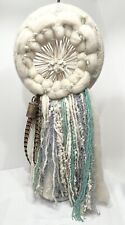 VTG Large Hand Woven Wool Yarn Feather Bell Coral Dream Catcher Cream Green 28