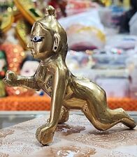 Brass 4 inches Lord Bal Krishna Statue Hindu God Laddu gopal usa Fast Ship picture