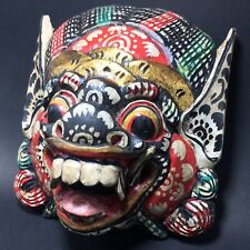 Indonesia Red Wooden Mask Bali Barong Wall Art Sculpture Decor Singh Hand Carved picture