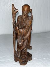 Chinese Star God Shou Sanxing Longevity Deity Hand Carved Wood  Statue Vintage picture