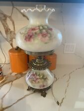 Vintage 1979 Pink Floral Hurricane Lamp - 22 In Tall- Minor Wiring Flaw picture