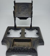 VICTORIAN EASTLAKE CAST IRON Double INKWELL INK STAND Pen Holder Pelican  picture