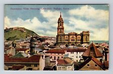Malaga-Spain, Panoramic View Cathedral, Vintage Postcard picture