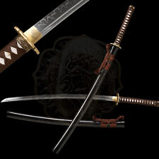 40'' Katana Sword Real Hamon Clay Tempered T10 Steel Razor Sharp Brass Tsuba picture