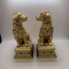 A  Pair Of Porcelain Dog Figurines, Staffordshire Style, Bronze Base Approx. 9” picture