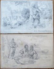 Robinson Crusoe ORIGINAL ART for SEVEN 1890 Trade Cards, Hand-Drawn, French picture