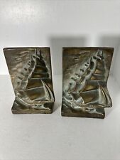 Distressed Set of Heavy Cast Iron Nautical Clipper Galleon Sailing Ship Bookends picture