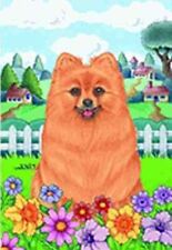 Outdoor Garden Flag Pomeranian Dog Breed Spring Colors Small Flag made USA picture