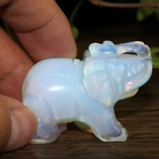 Opal Elephant Figurine Statute Hand Crystal Carving Healing Home Decor Gifts picture