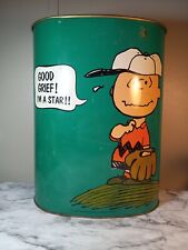 Vintage Cheinco 1969 Charlie Brown, Lucy, Snoopy Metal Green Trash Can Schulz picture