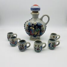 Vintage German Decanter and 6 Shot Glasses with Handles Embossed #2948 Porcelain picture