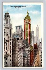 New York City NY-The World's Highest Towers, Antique, Vintage Souvenir Postcard picture