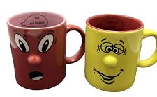 Vtg Set of 2 Atico International Coffee Mug Cups 3D Silly Happy Smiling Face #2 picture