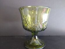 Vintage 1970s Indiana Glass Harvest Grape Green Footed Compote Candy Dish picture