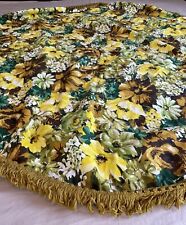 Vintage 1960s Tablecloth Round Floral Print Cotton Fringe 66” picture