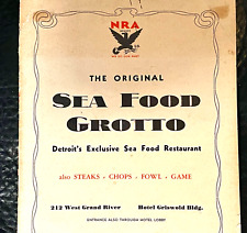 1930's MENU ~ DETROIT SEA FOOD GROTTO HOTEL GRISWALD ~ NRA ~ DEPRESSION PRICING picture