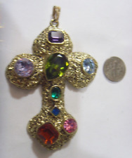 vintage gold tone metal pectoral cross pendant faux gems religious 53093 picture