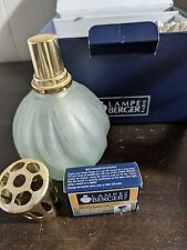 Lampe Berger White Satin Frost Swirl Glass Oil Lamp Exotique Perfume Bottle USED picture