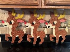 Vintage Melted Plastic Popcorn Rudolph Red Nose Reindeer Set Of Three picture