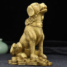 13cm Chinese Brass Feng Shui Coin Dog Statue Auspicious Wealth Zodiac Animal  picture