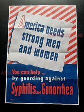1943 WW2 USA AMERICA NEED STRONG MAN WOMEN SYPHILIS GUARD PROPAGANDA POSTER 527 picture