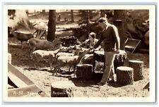 c1940's Man Feeding Deer Sequioa National Park RPPC Photo Vintage Postcard picture