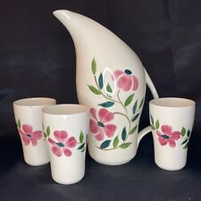 Vintage Stetson China (USA) Hand Painted 64oz Pitcher & 3 Tumblers (10oz each) picture