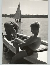 SWEET Image of Father & Son SAILING Together, USA 1950s ARTISTIC VTG PRESS PHOTO picture