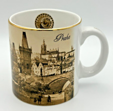 Prague Praha Coffee Cup Mug 1973 Czech Republic City Bridge River Gold Trim VTG picture