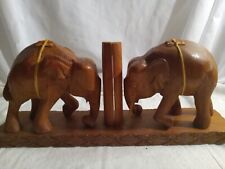 Vintage Hand Carved Wooden Elephant Bookends 6.5