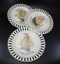 Wedgewood Etruria SHIP PLATE Set of 3 Pierced Rim Sailing Nautical Decorative picture