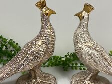 Pair Peacocks Mid Century Lge White Gold &Brown Crackle Lavender Bird Decor Gold picture